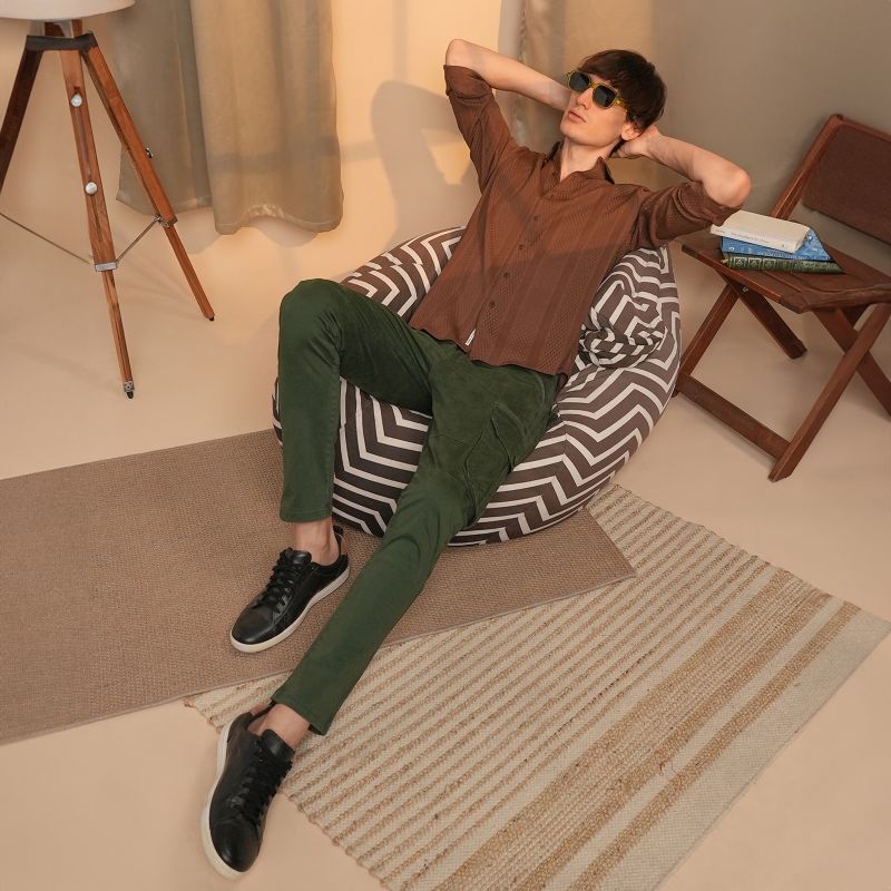 Men's Chocolate Brown Mesh-Textured Knit Shirt