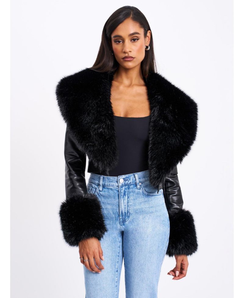 Women's Ziah Cropped Leather Jacket with Fur Collar