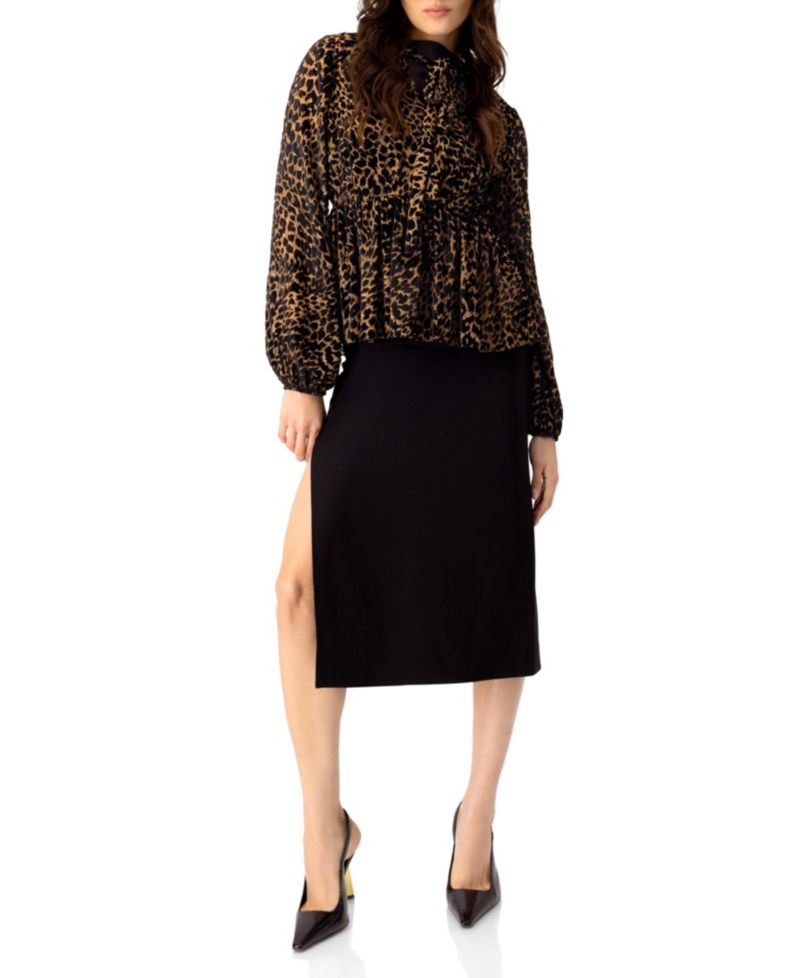 Women's V-Neck Animal Print Blouse With Velvet Flock