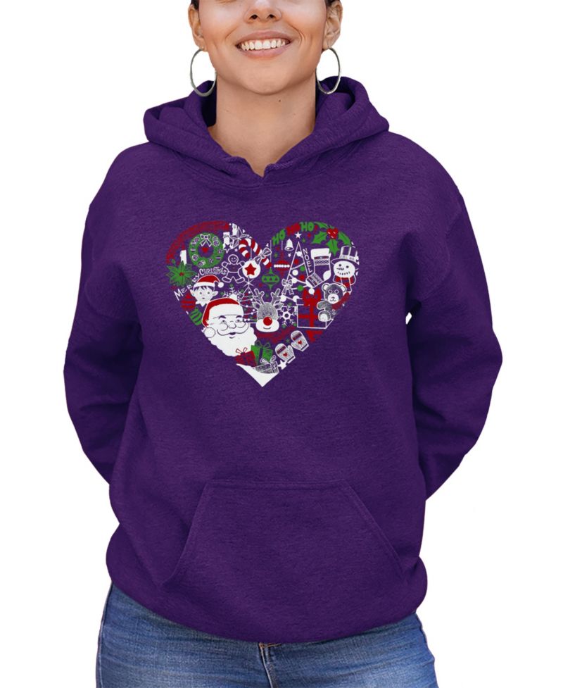 Women's Christmas Themed Heart Word Art Hooded Sweatshirt