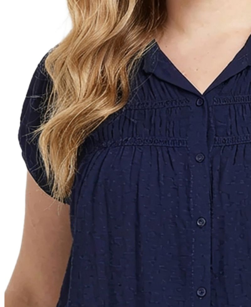 Plus Size Cap-Sleeve Rouched Yoke Top