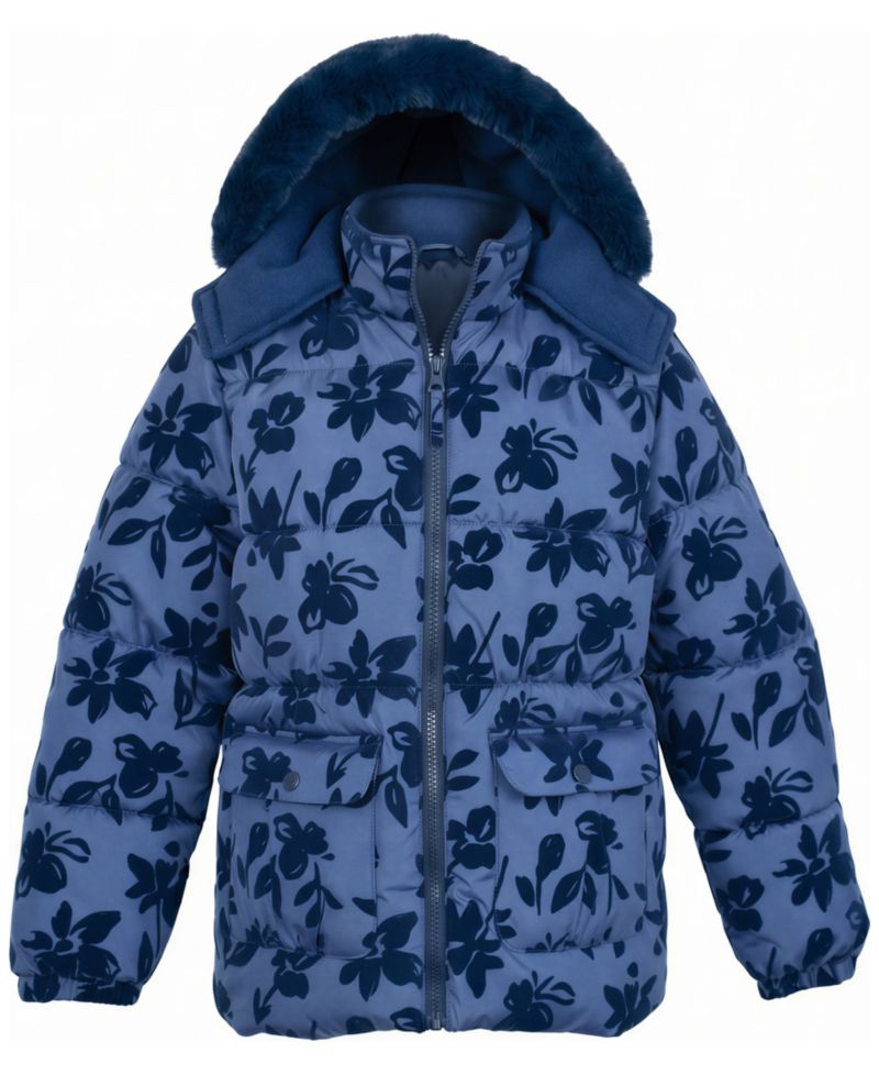 Girls' 5-16 Floral Flocked Puffer Jacket