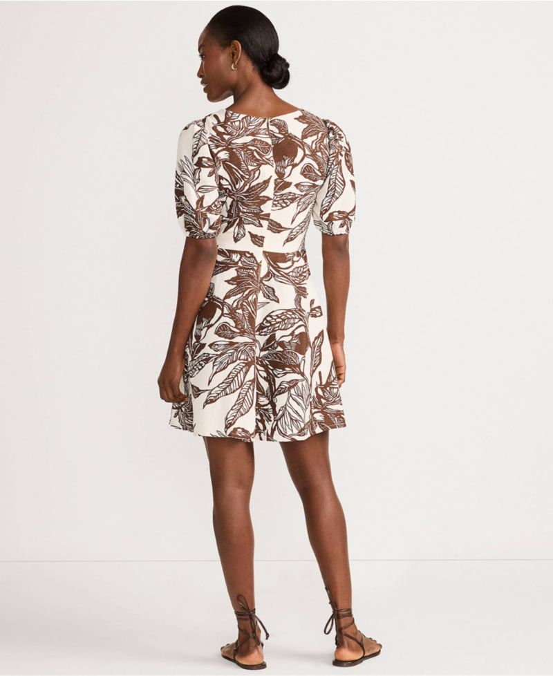 Women's Linen Above the Knee Puff Sleeve Dress