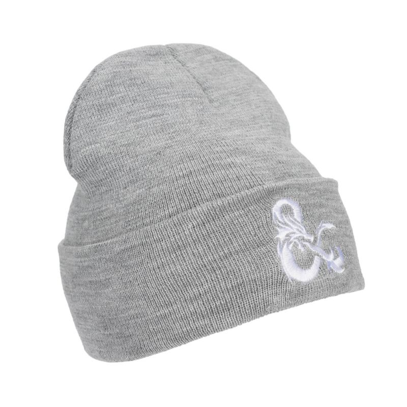 Men's Dungeons and Dragons Ampersand Logo Embroidery Heather Gray Acrylic Knit Cuff Beanie