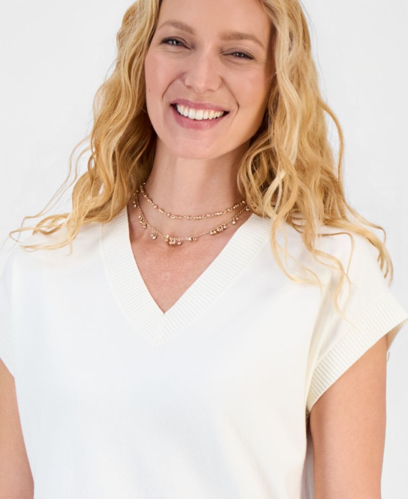 Petite Palomino Short-Sleeve V-Neck Lightweight Sweater
