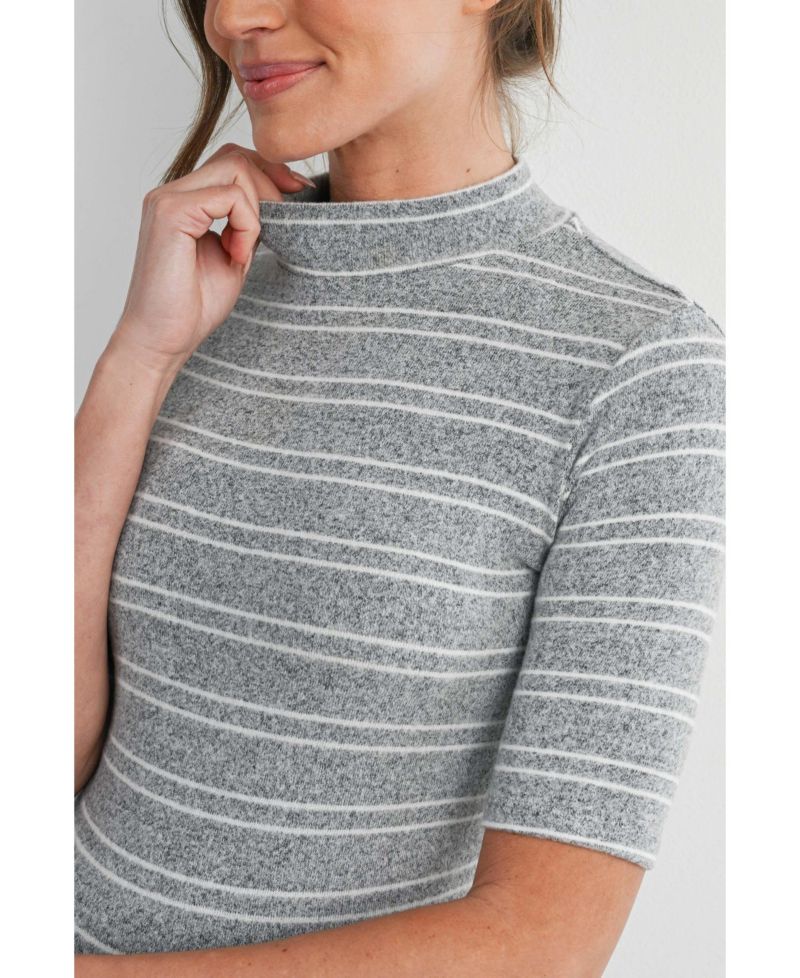 Maternity Mock-Neck Striped Fitted Top