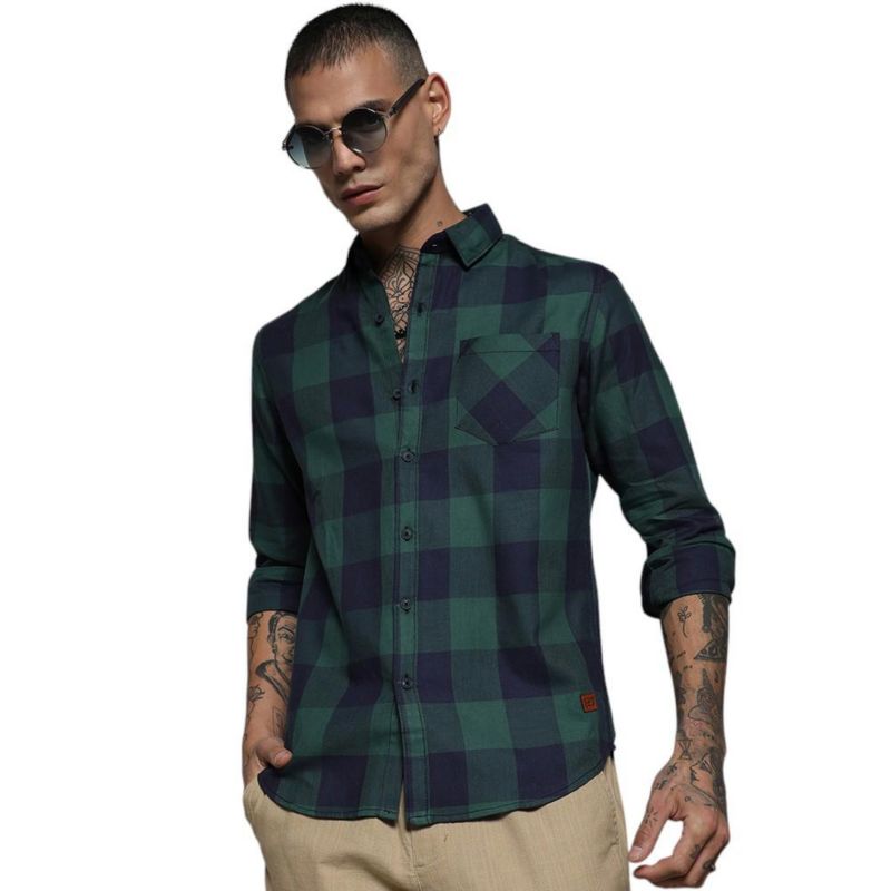 Men's Navy Blue & Forest Green Buffalo Check Shirt