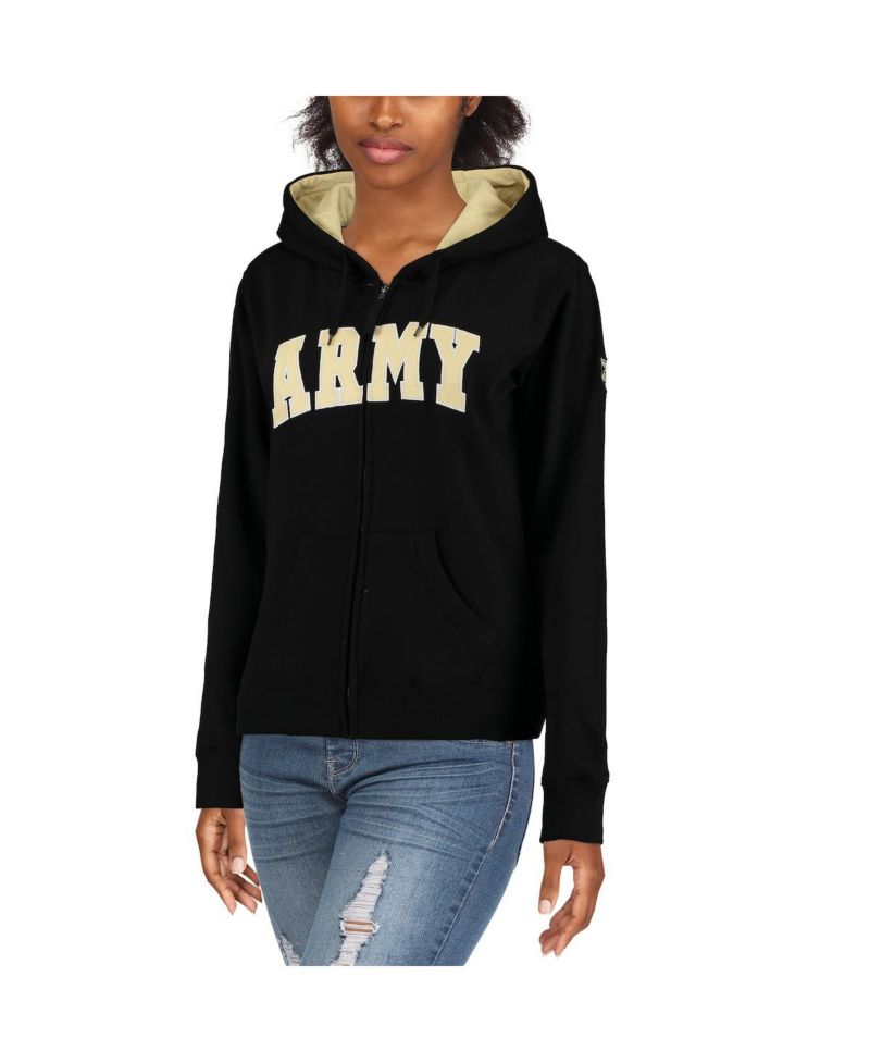 Women's Stadium Athletic Black Army Black Knights Helmet Arched Name Full-Zip Sweatshirt