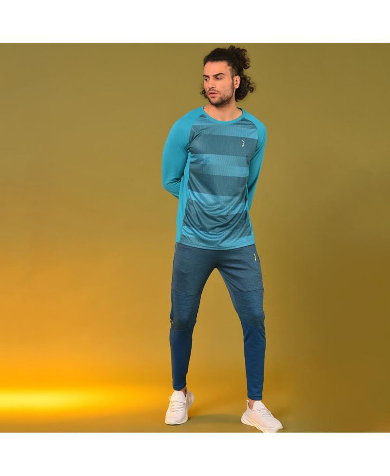 Men's Aqua Blue Contrast Panel Active wear T-Shirt