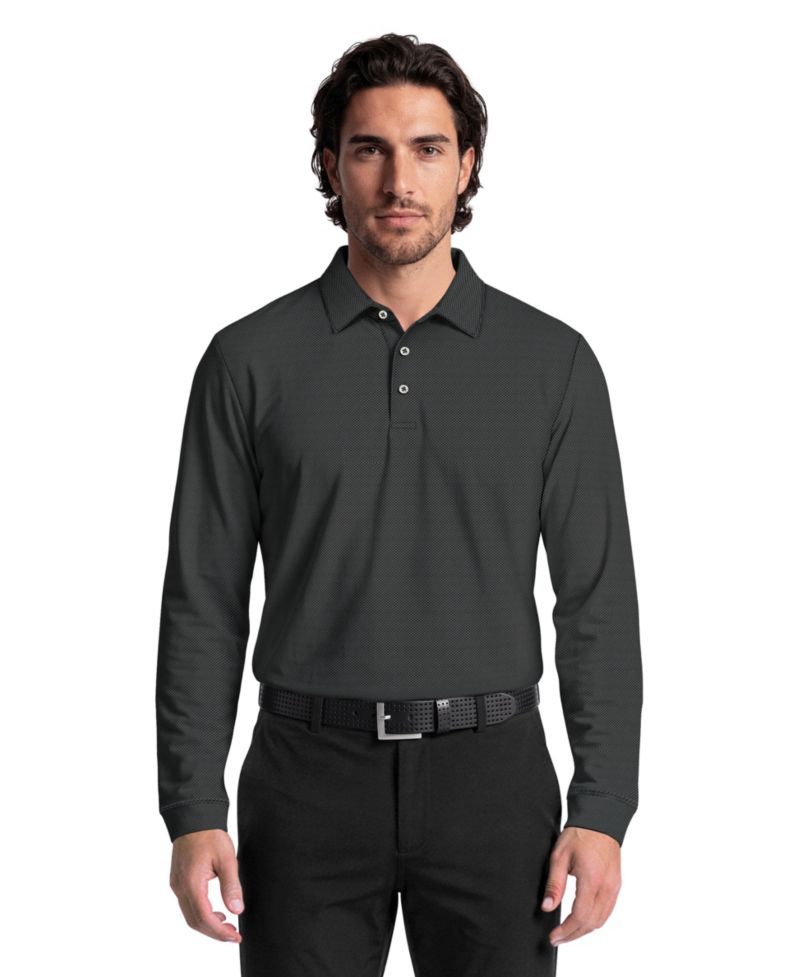 Men's Mini Diamond Jacquard Golf Long-Sleeve Polo Shirt
