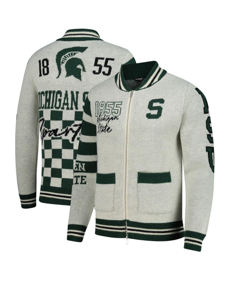 Men's and Women's Cream Michigan State Spartans Wild Collective Button-Up Jacquard Sweater