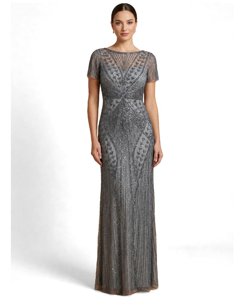 Women's Beaded Flutter Sleeve Gown