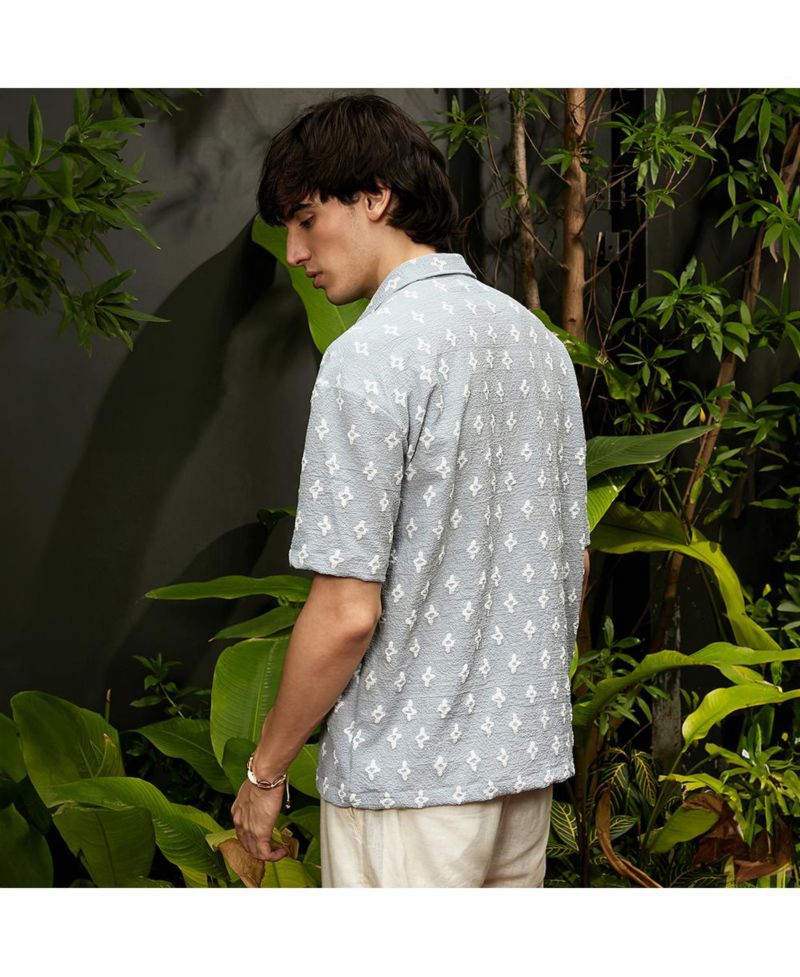 Men's Baby Blue Floral-Tactile Oversized Shirt