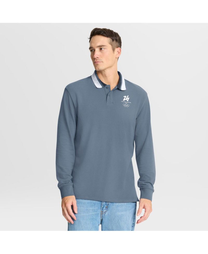 Men's Blue Milano Cortina 2026 Winter Olympics Tipped Long Sleeve Polo Shirt