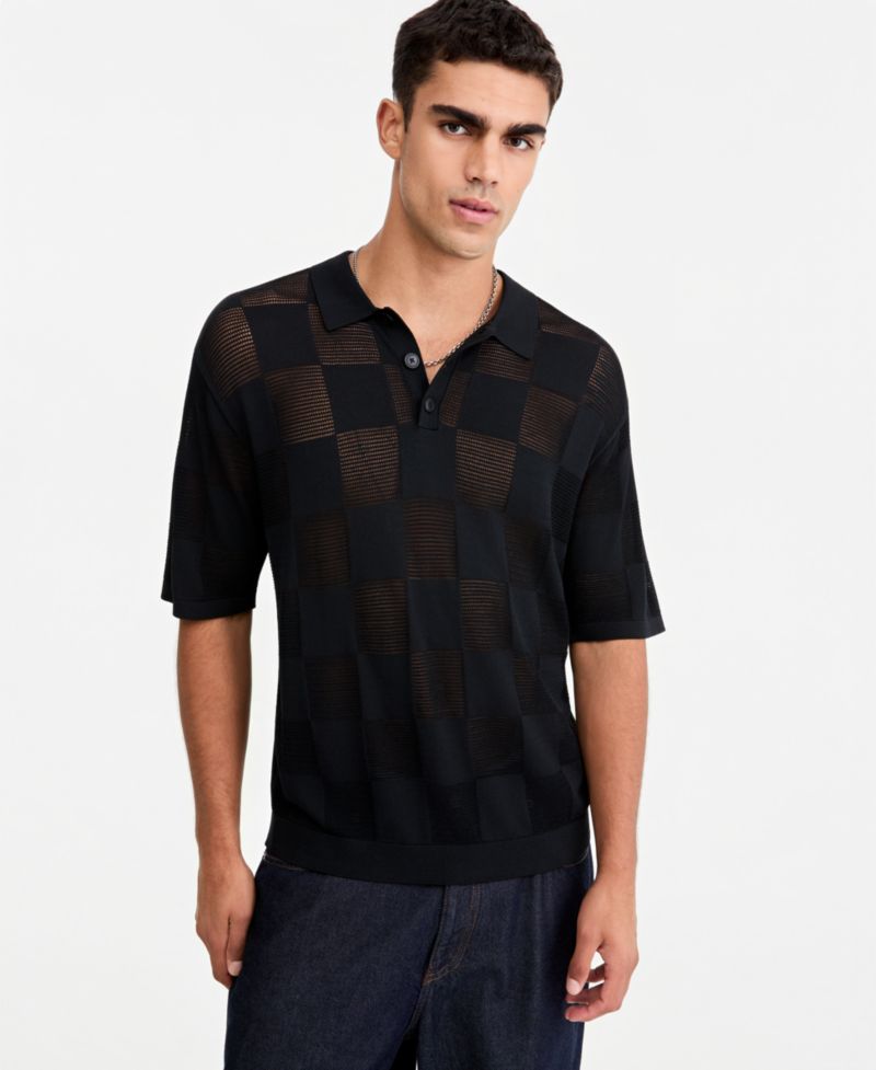 Men's Relaxed-Fit Cable-Knit Polo Sweater