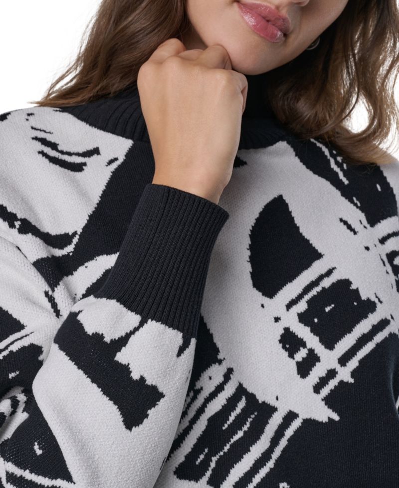Women's Mock Neck Heart Brushstroke Long-Sleeve Pullover Sweater