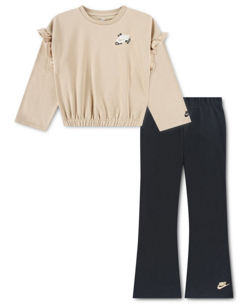 Girls' 2T-6X Ruffle Long-Sleeve Top and Flared Leggings, 2-Piece Set