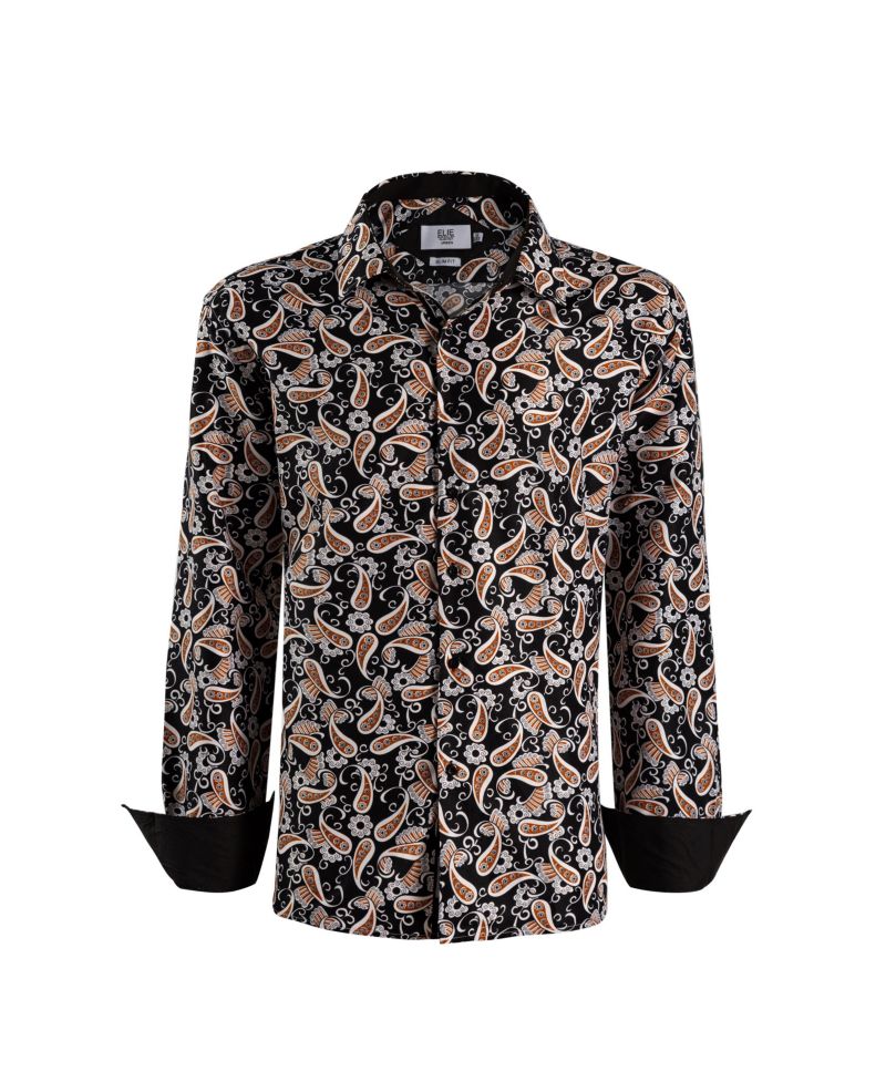 Big Boys Black Paisley Sport Slim Fit Shirt