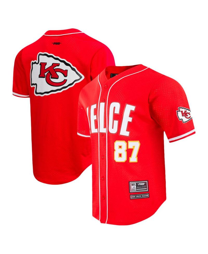 Men's Travis Kelce Red Kansas City Chiefs Mesh Button-Up Baseball Jersey