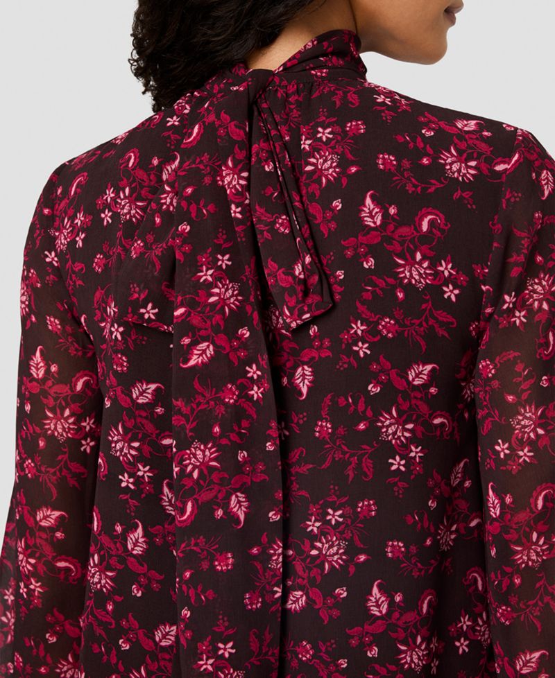 Women's Marina Chiffon Bow Long-Sleeve Mock-Tie Neck Floral-Print Blouse