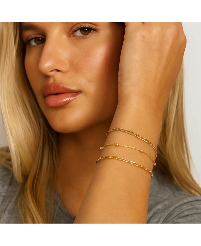 Adriana 3-Piece Stackable Bracelet Trio Set, Beaded, Figaro, Paperclip Link