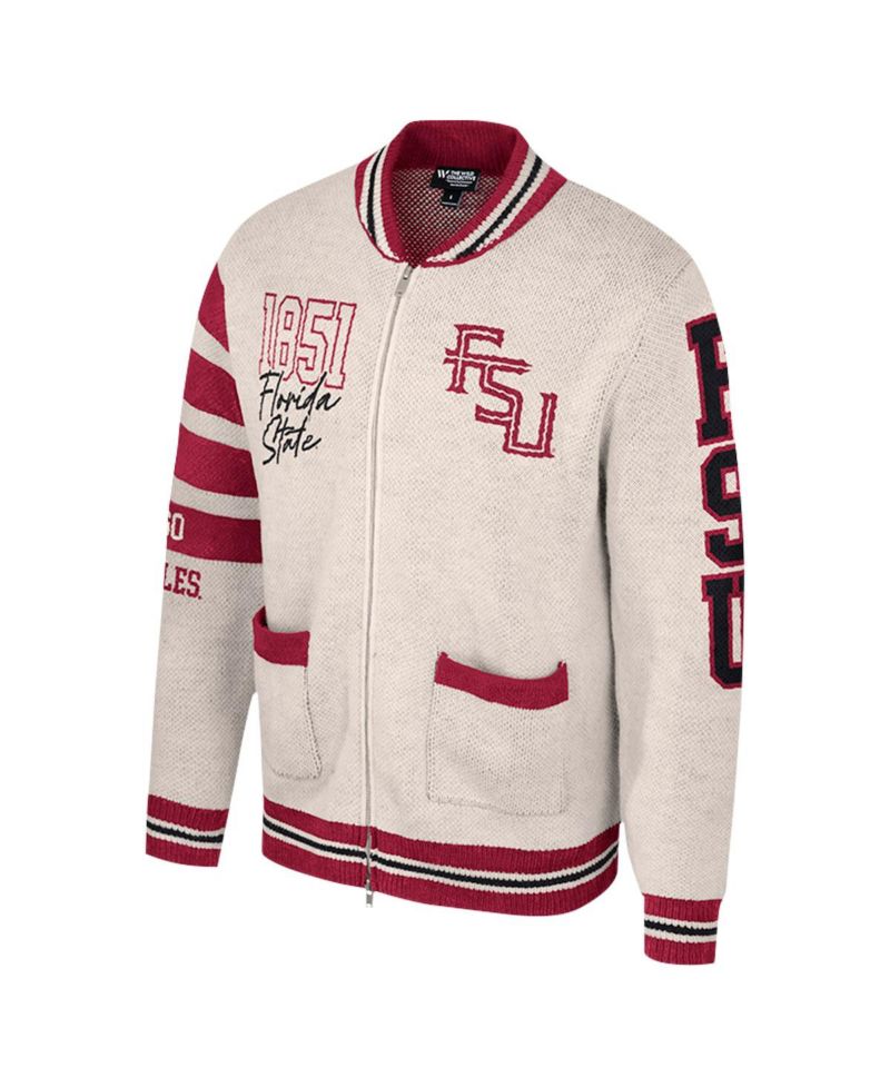 Women's Cream Florida State Seminoles Jacquard Full-Zip Sweater