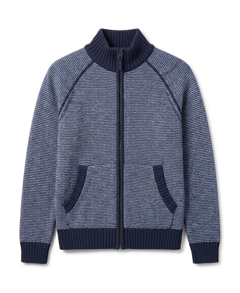 Little Boys 5 -7 Organic Full Zip Raglan Mock Neck Sweater