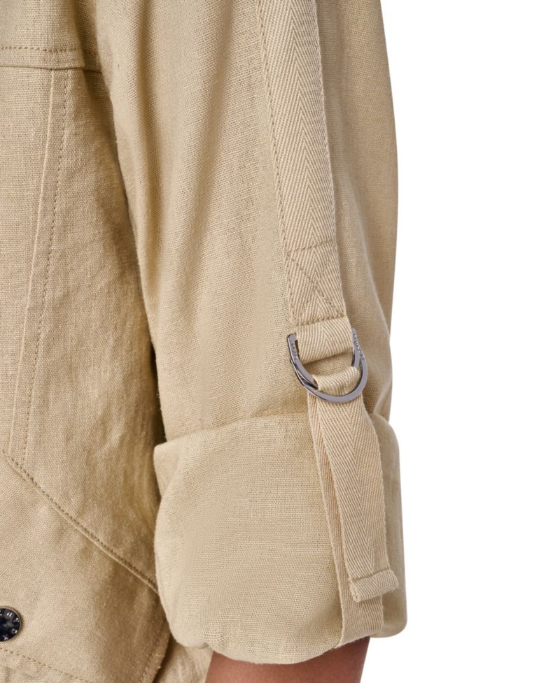Women's Roll Tab Linen Bomber Jacket