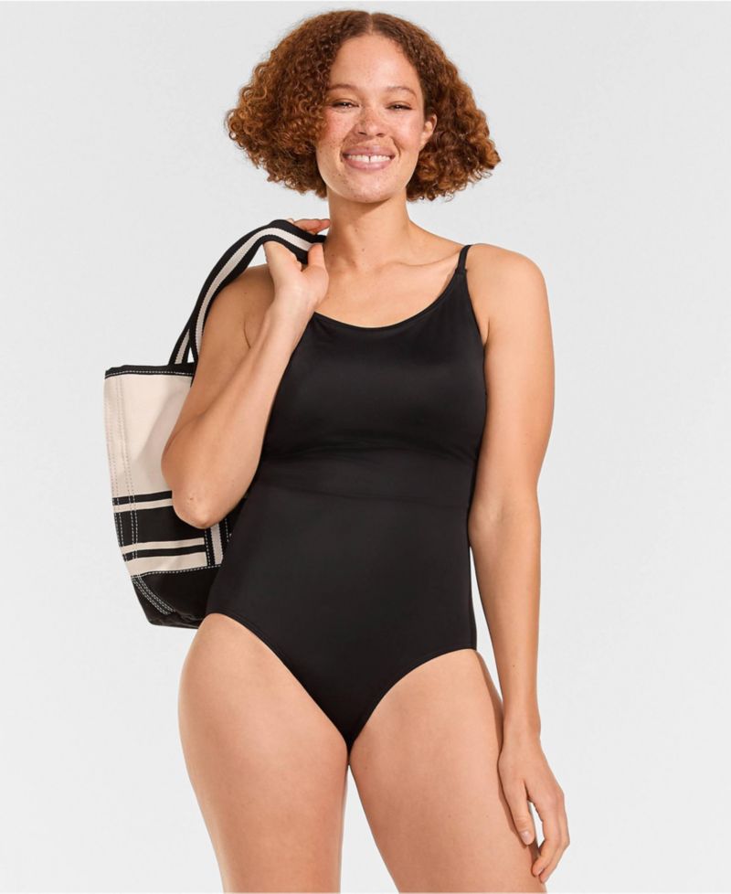 Women's Tugless Thin Strap One Piece Swimsuit