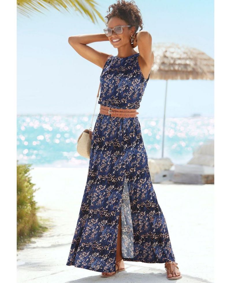 Women's Viscose Animal Print Sleeveless Elastic-Waist Maxi Dress