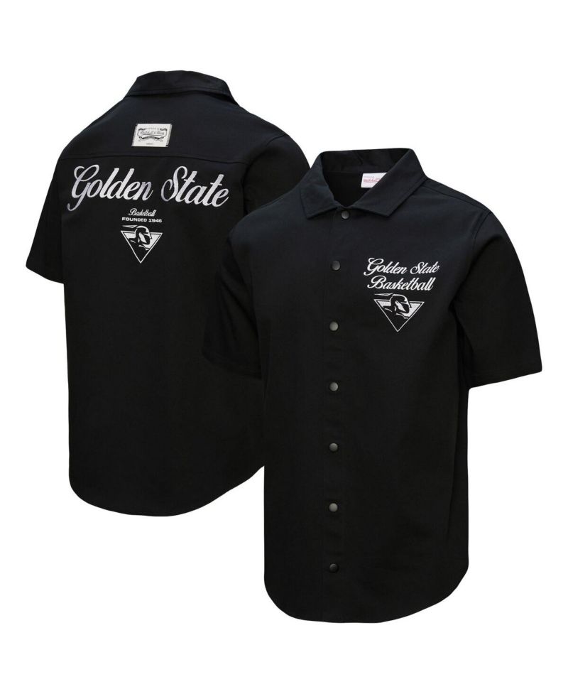 Men's Black Golden State Warriors Hardwood Classics Camp Shirt