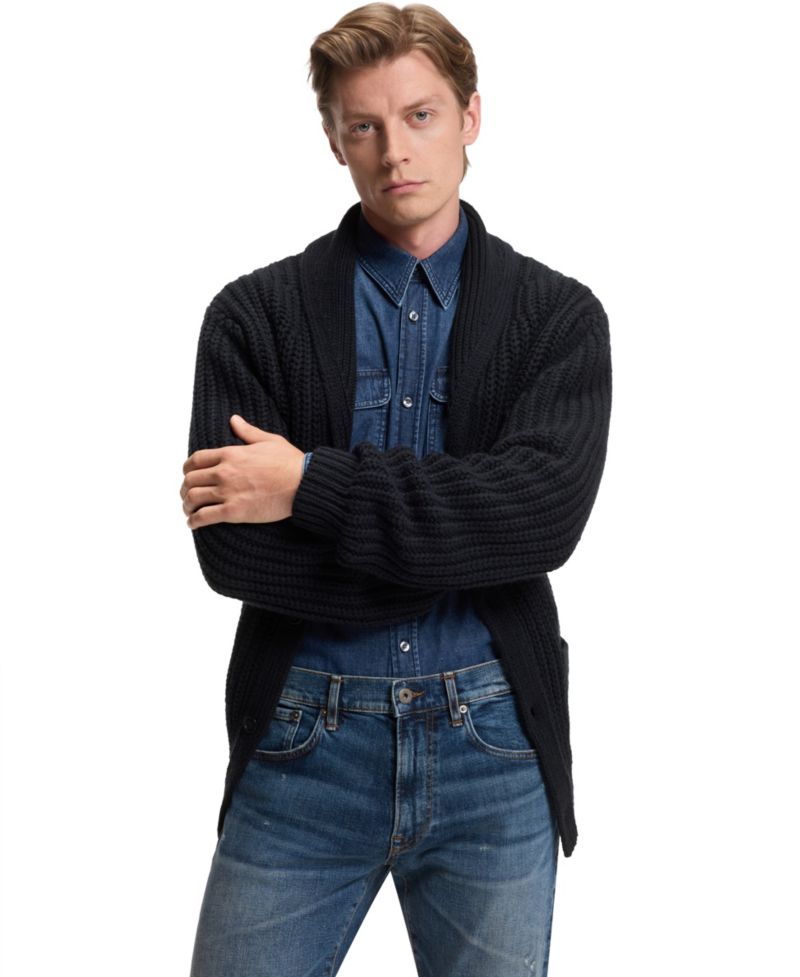 BECKHAM x BOSS Men's Wool Cashmere Relaxed-Fit Cardigan