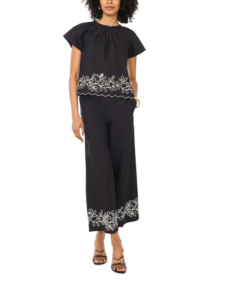 Women's High-Rise Tie-Waist Scallop Hem Pants