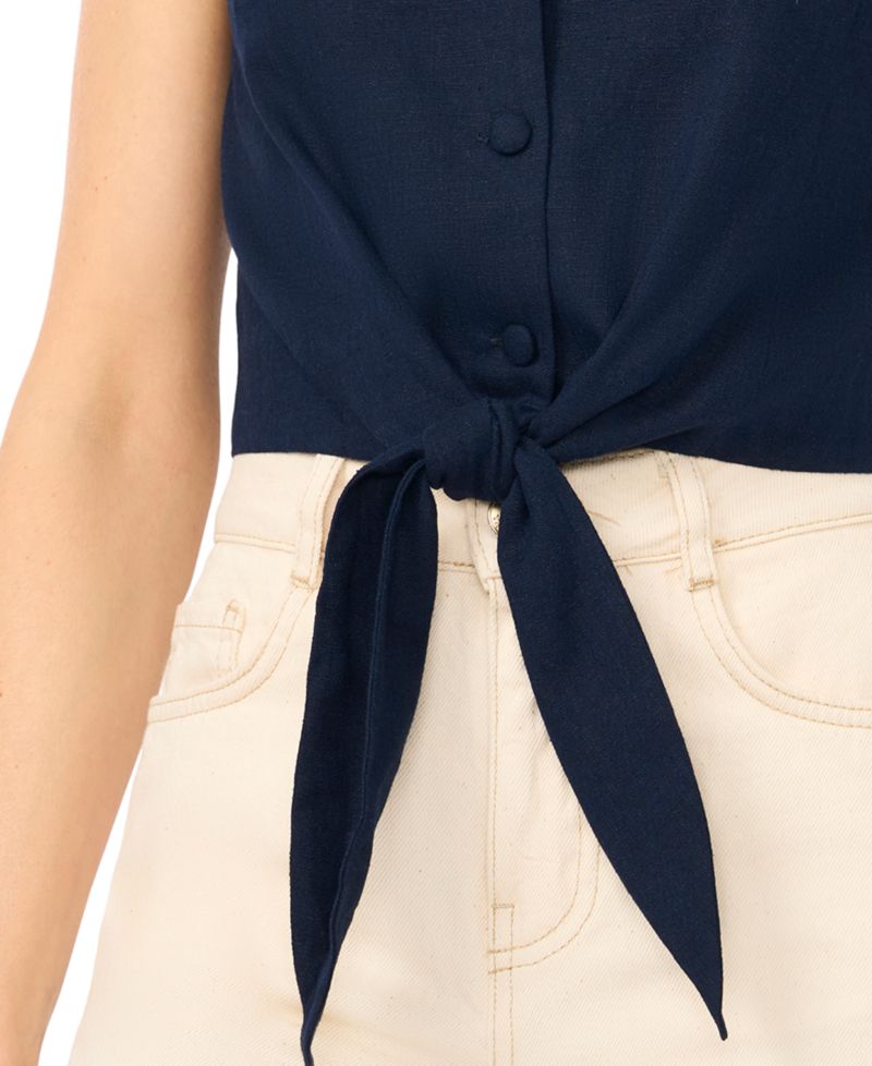 Women's Sleeveless Tie-Front Collared Vest Top