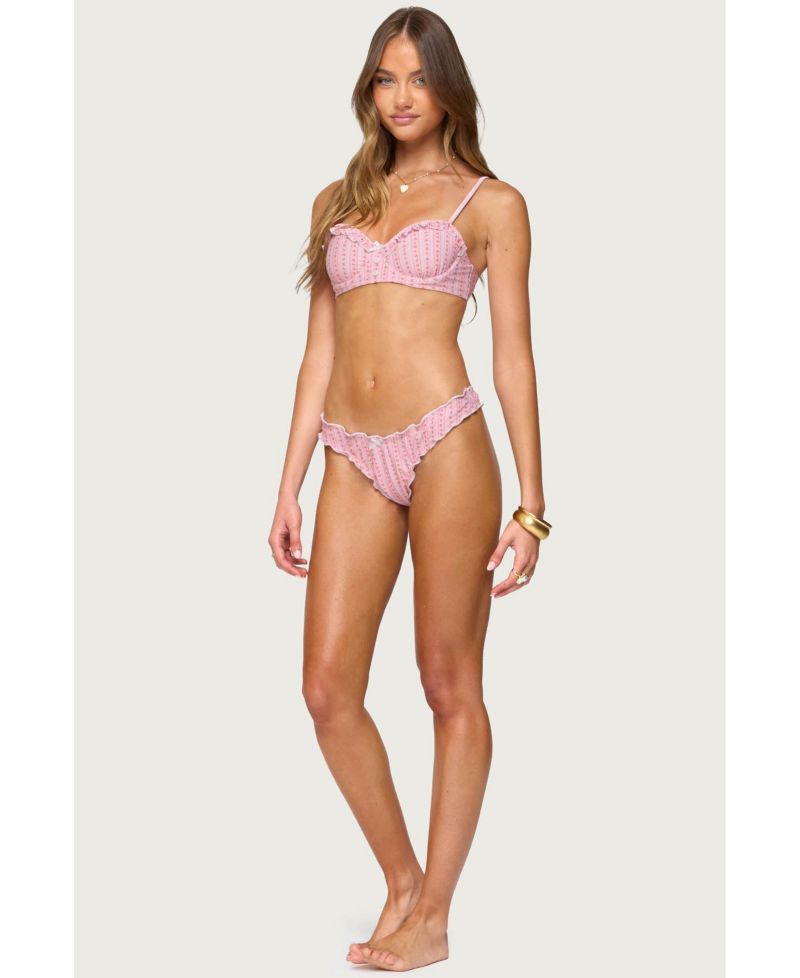 Women's Pip Striped Ruffle Cupped Bikini Top