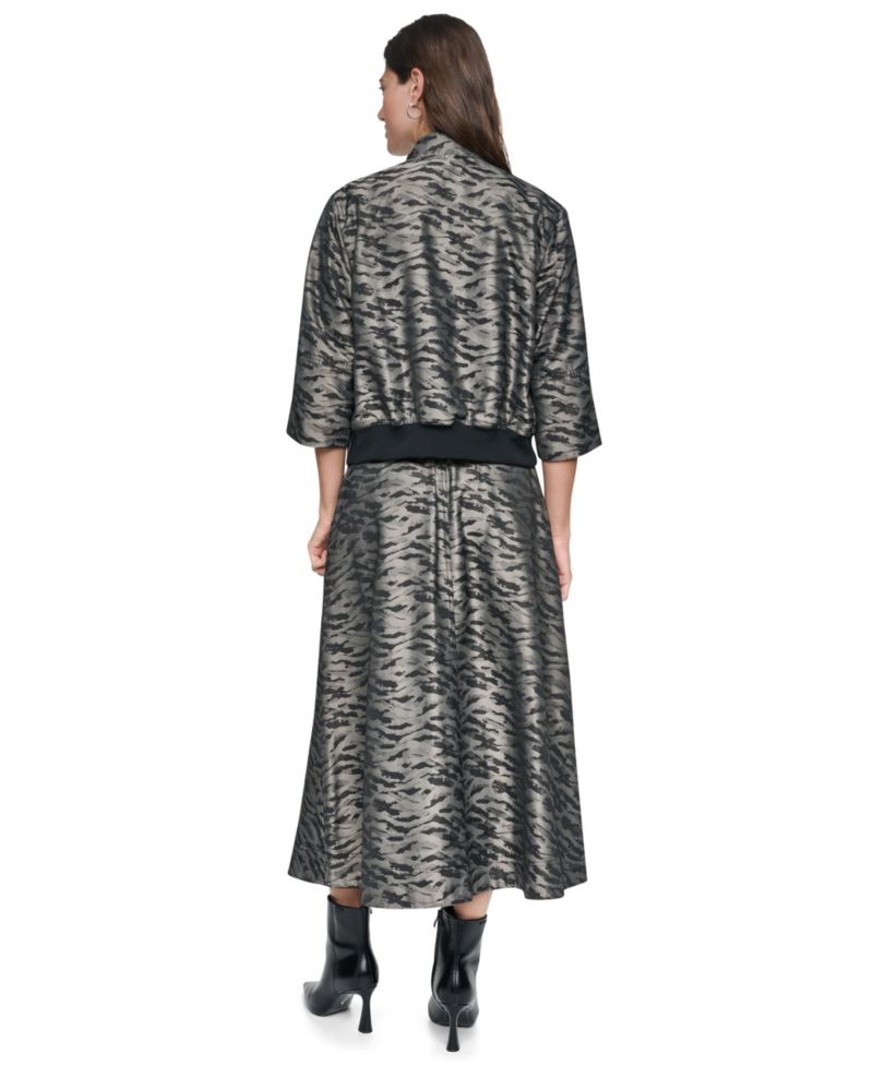 Women's Animal-Print 3/4-Sleeve Bomber Jacket