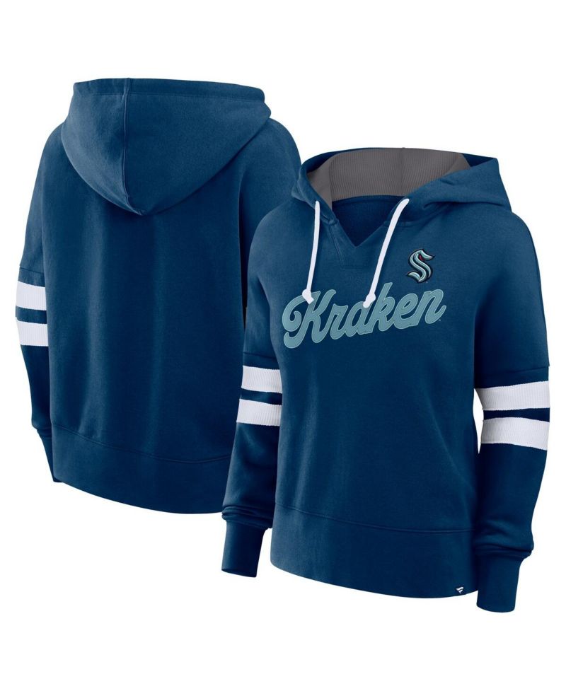Women's Deep Sea Blue Seattle Kraken Seize Fleece Pullover Hoodie