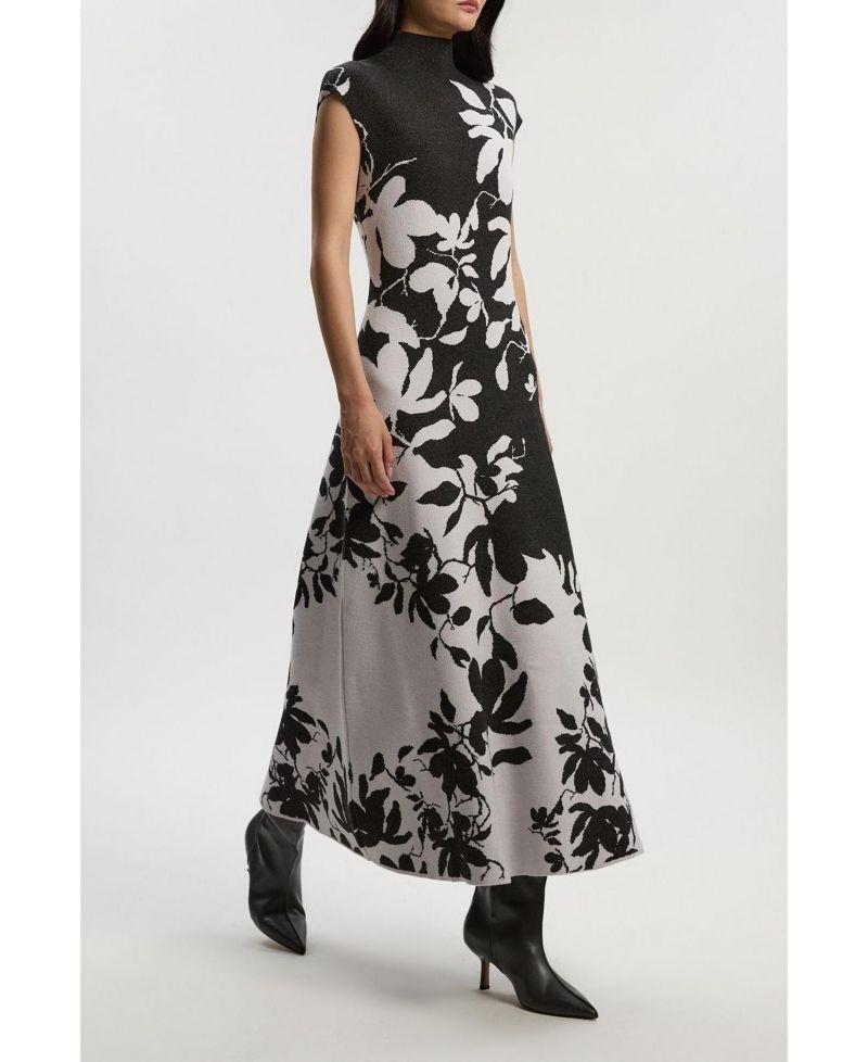 Women's Jacquard Floral Knitted Maxi Dress