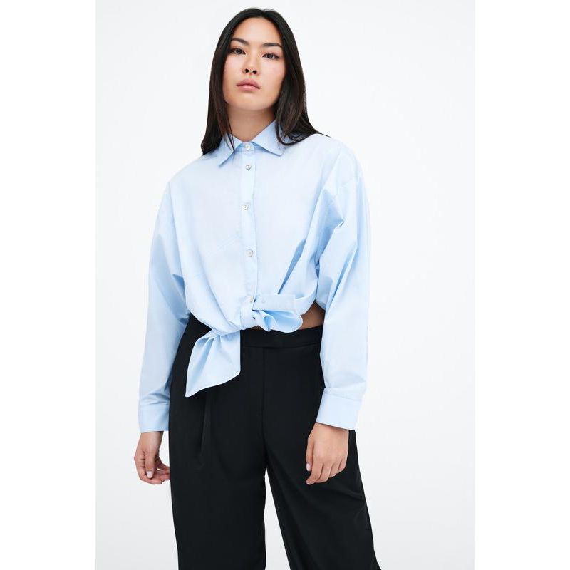 Women's Ezra Cropped-Back Cotton Poplin Button-Up Shirt with Dolman Sleeves