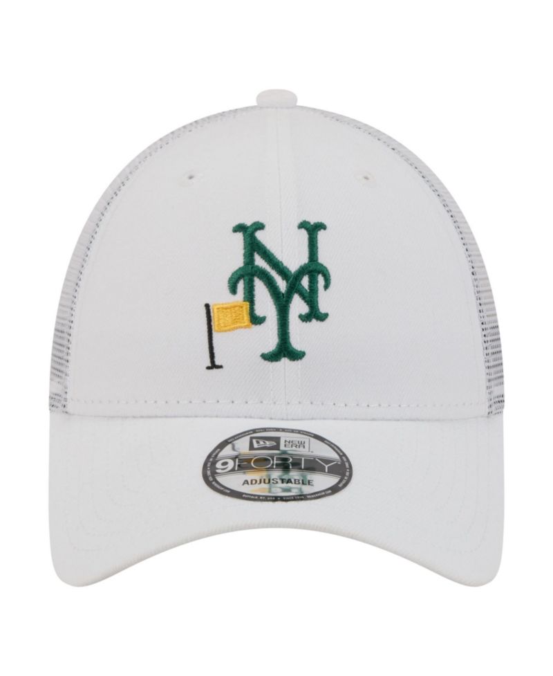 Men's White New York Mets Flag 9FORTY Trucker Adjustable Hat