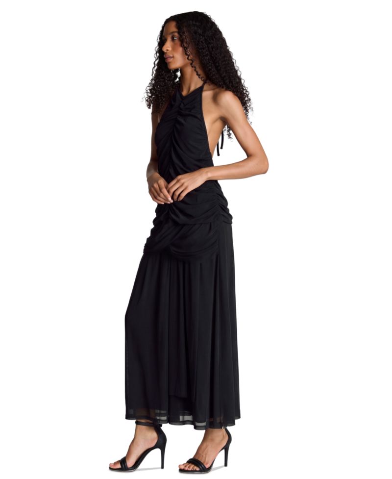 Women's Halter Ruched Open-Back Dress
