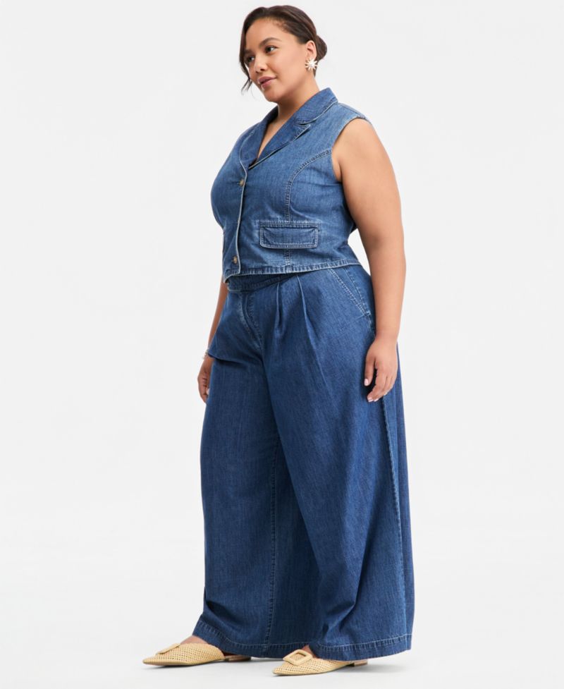 Trendy Plus Size High-Rise Pleated Wide-Leg Jeans