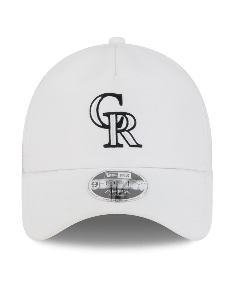 Men's White Colorado Rockies 2026 Batting Practice Apex 9FORTY Adjustable Trucker Hat