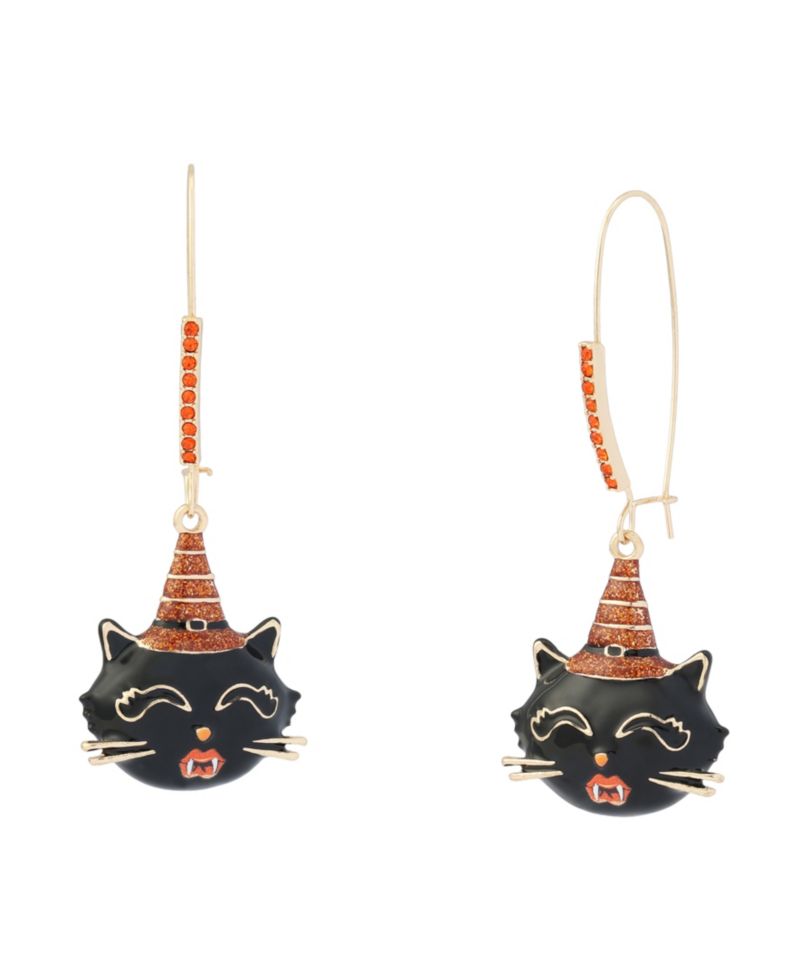 Faux-Stone Halloween Witchy Cat Dangle Earrings