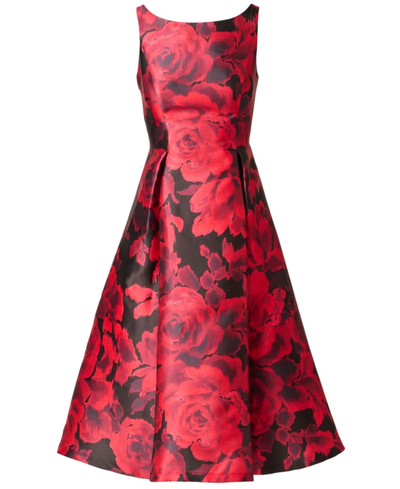 Women's Ikat Rose Floral-Print Boat Neck A-Line Dress