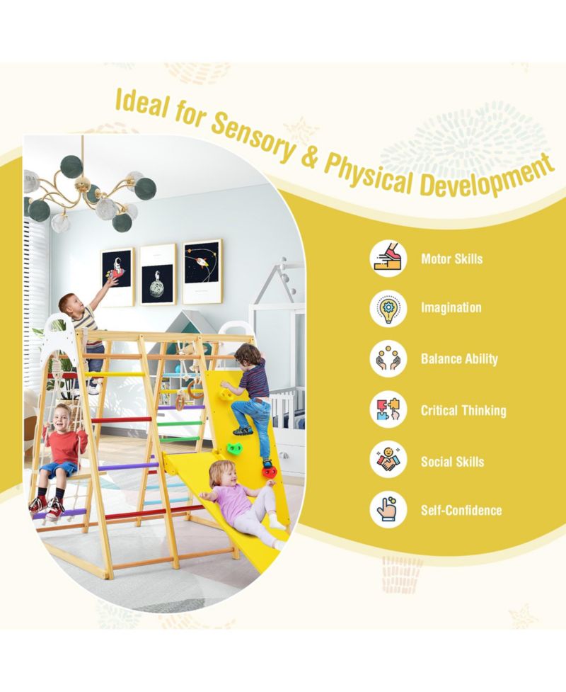 Ages 1+ 8-in-1 Wooden Indoor Jungle Gym Playset