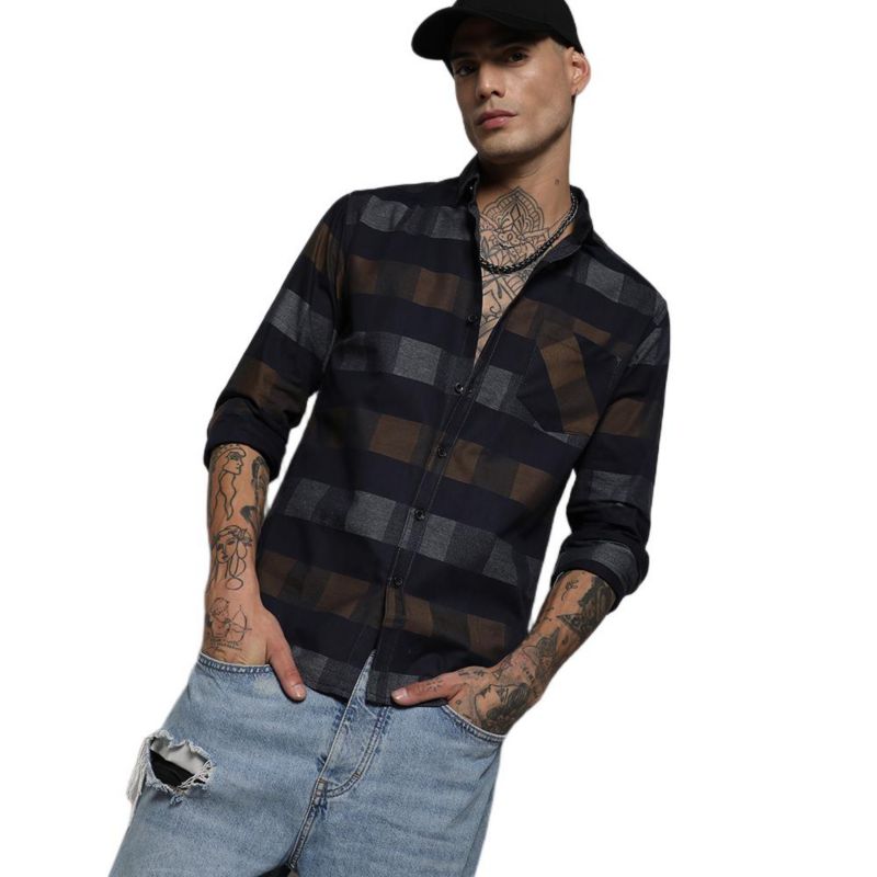 Men's Grey & Olive Green Gun Club Check Shirt
