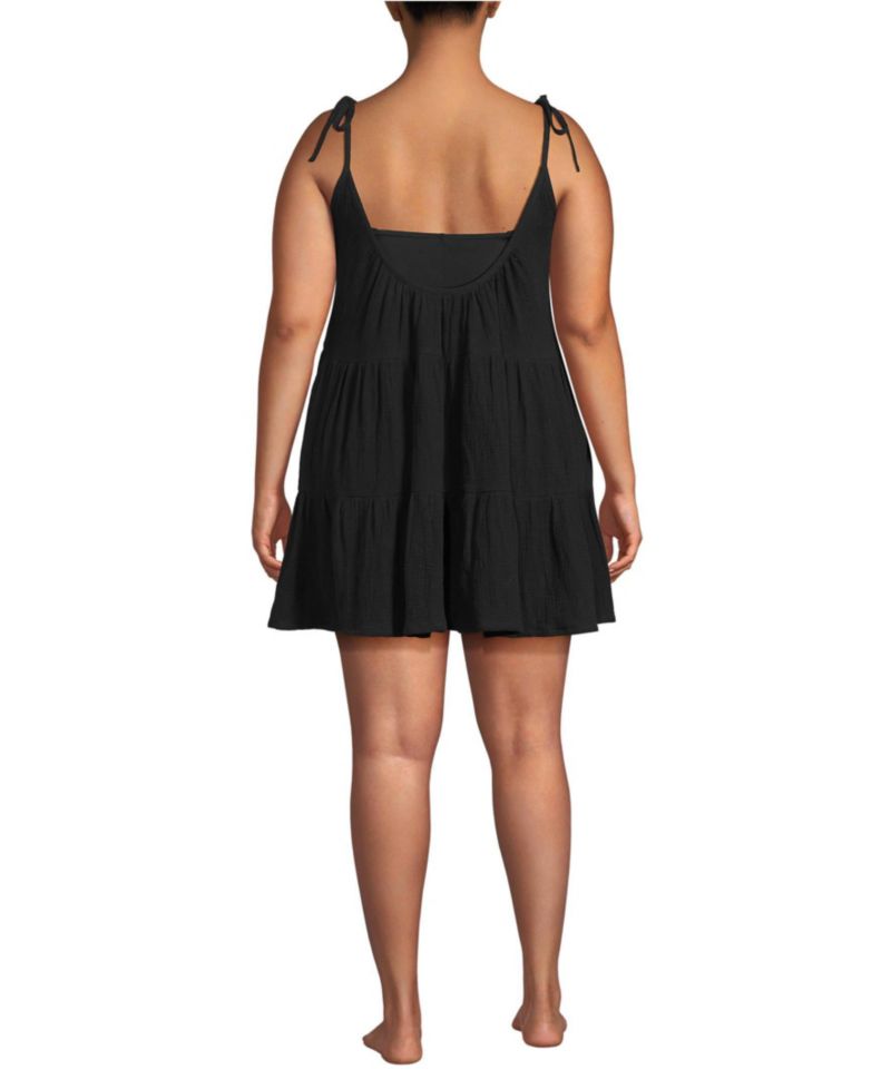 Plus Size Oversized Cotton Gauze Tiered Mini Cover-up Dress
