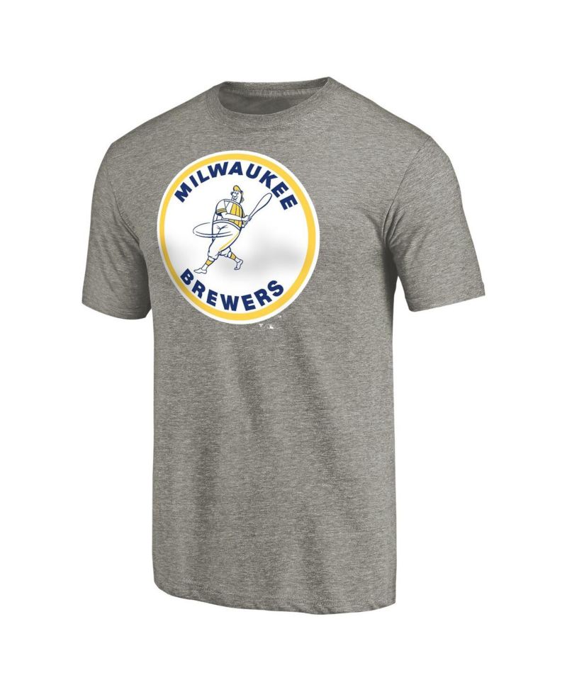 Men's Ash Milwaukee Brewers Cooperstown Collection Forbes Tri-Blend T-Shirt