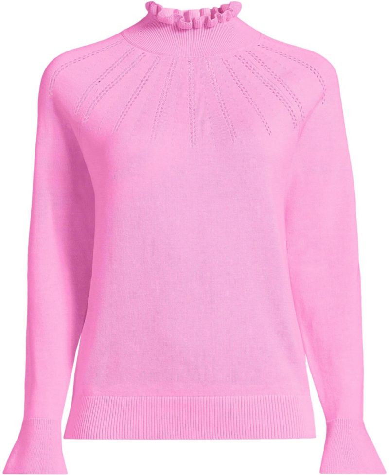 Women's Plus Size Cotton Pointelle Turtleneck Sweater